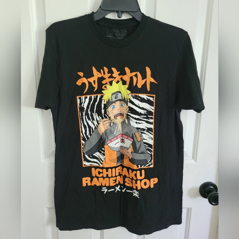 Naruto Shippuden Mens Black Anime Ichirake Ramen Shop Tee Size Medium